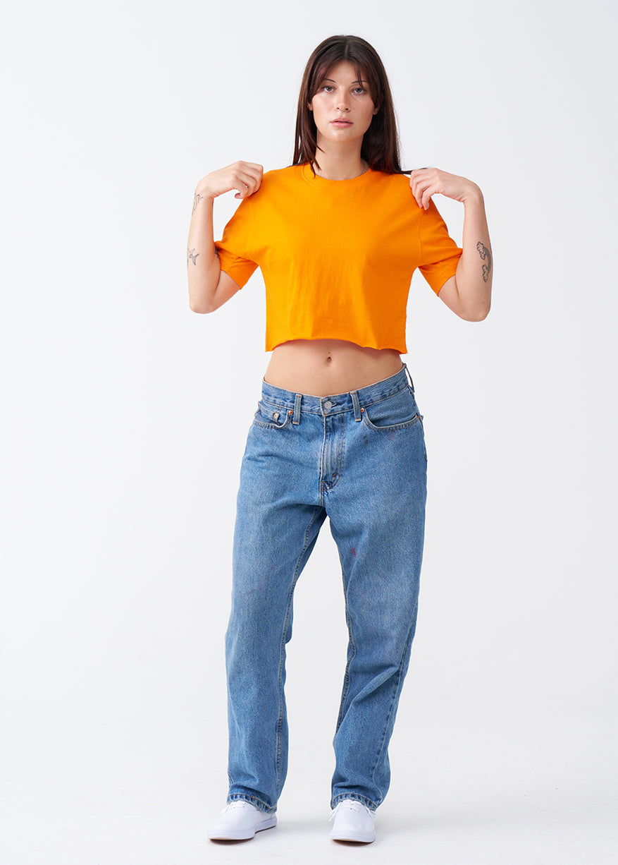 Orange Combed Cotton Crop Top T-Shirt
