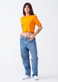 Orange Combed Cotton Crop Top T-Shirt
