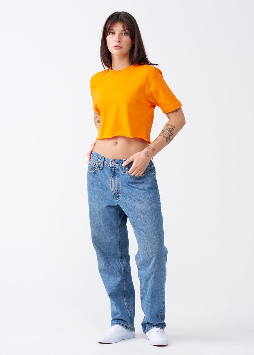Orange Combed Cotton Crop Top T-Shirt