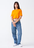 Orange Combed Cotton Crop Top T-Shirt