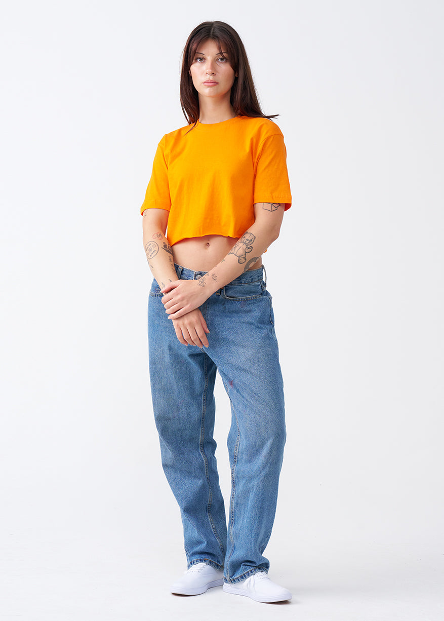 Orange Combed Cotton Crop Top T-Shirt