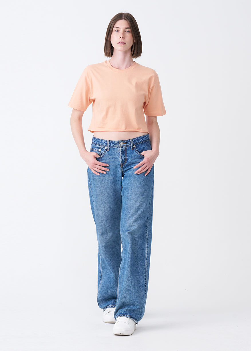 Peach Combed Cotton Crop Top T-Shirt
