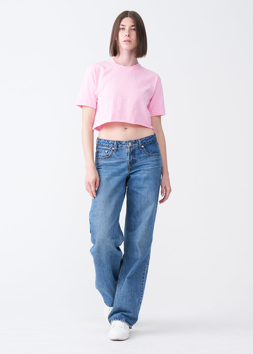 Pink Combed Cotton Crop Top T-Shirt