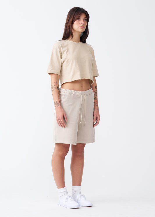 Sand Combed Cotton Crop Top T-Shirt