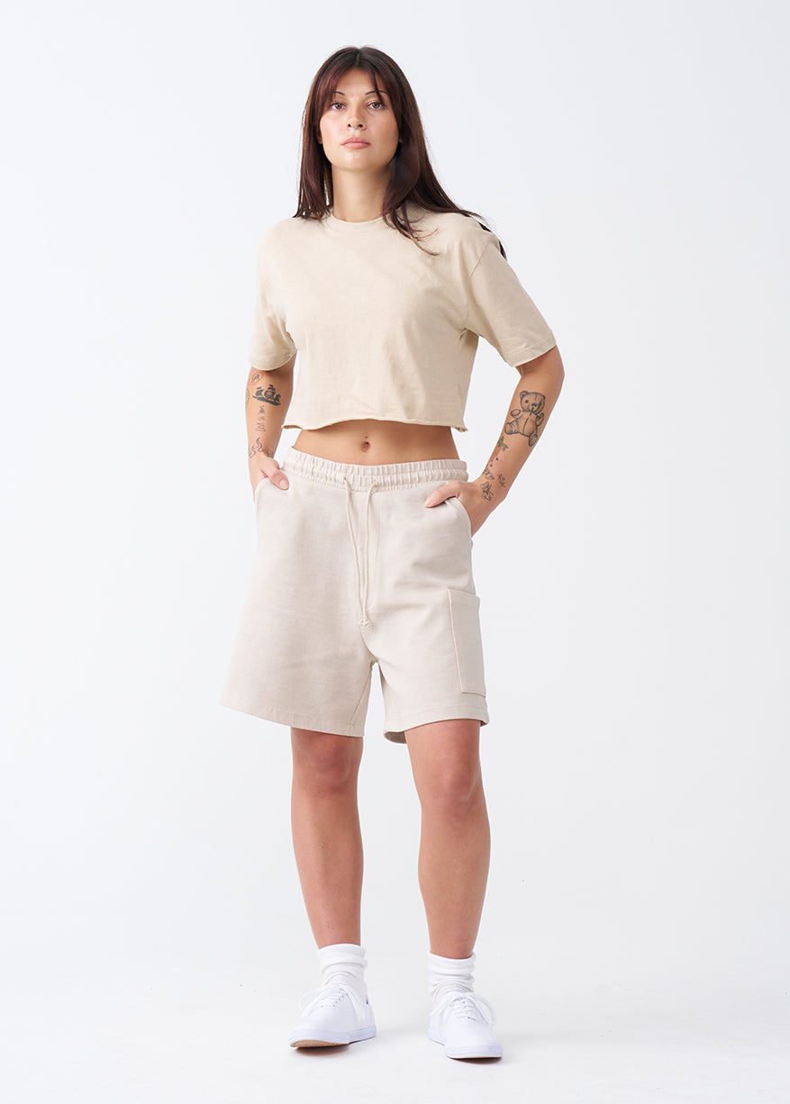 Sand Combed Cotton Crop Top T-Shirt