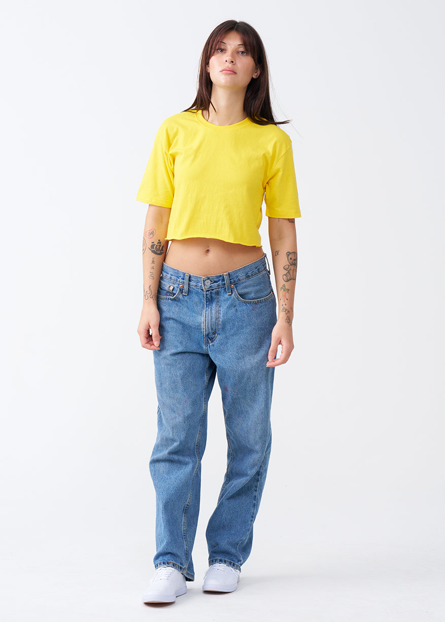 Yellow Combed Cotton Crop Top T-Shirt