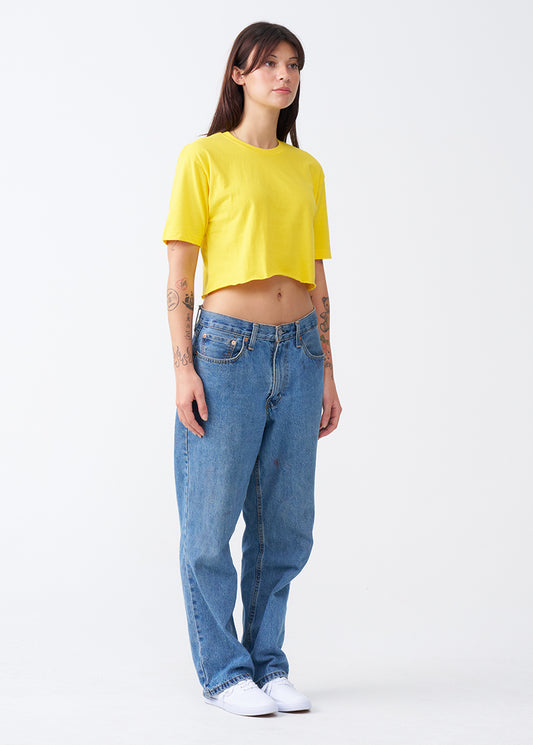 Yellow Combed Cotton Crop Top T-Shirt