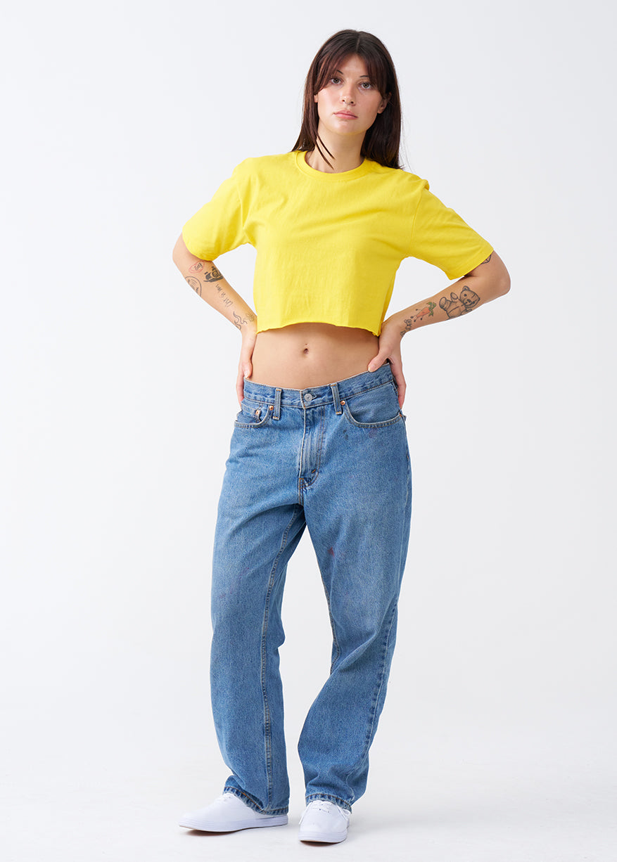 Yellow Combed Cotton Crop Top T-Shirt