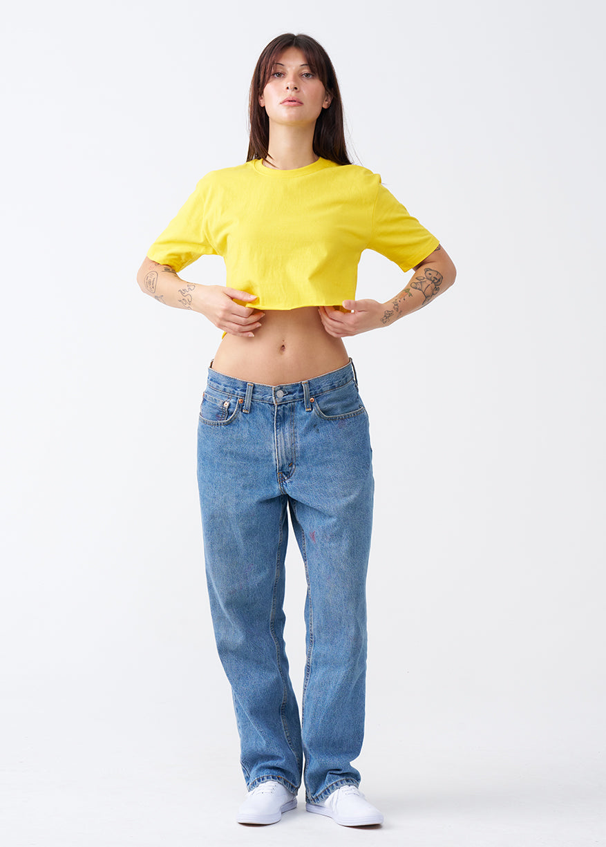 Yellow Combed Cotton Crop Top T-Shirt