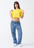 Yellow Combed Cotton Crop Top T-Shirt