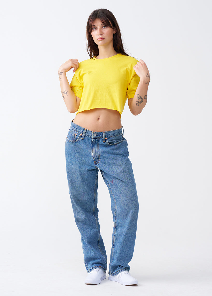 Yellow Combed Cotton Crop Top T-Shirt