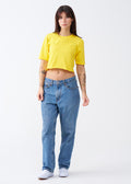 Yellow Combed Cotton Crop Top T-Shirt