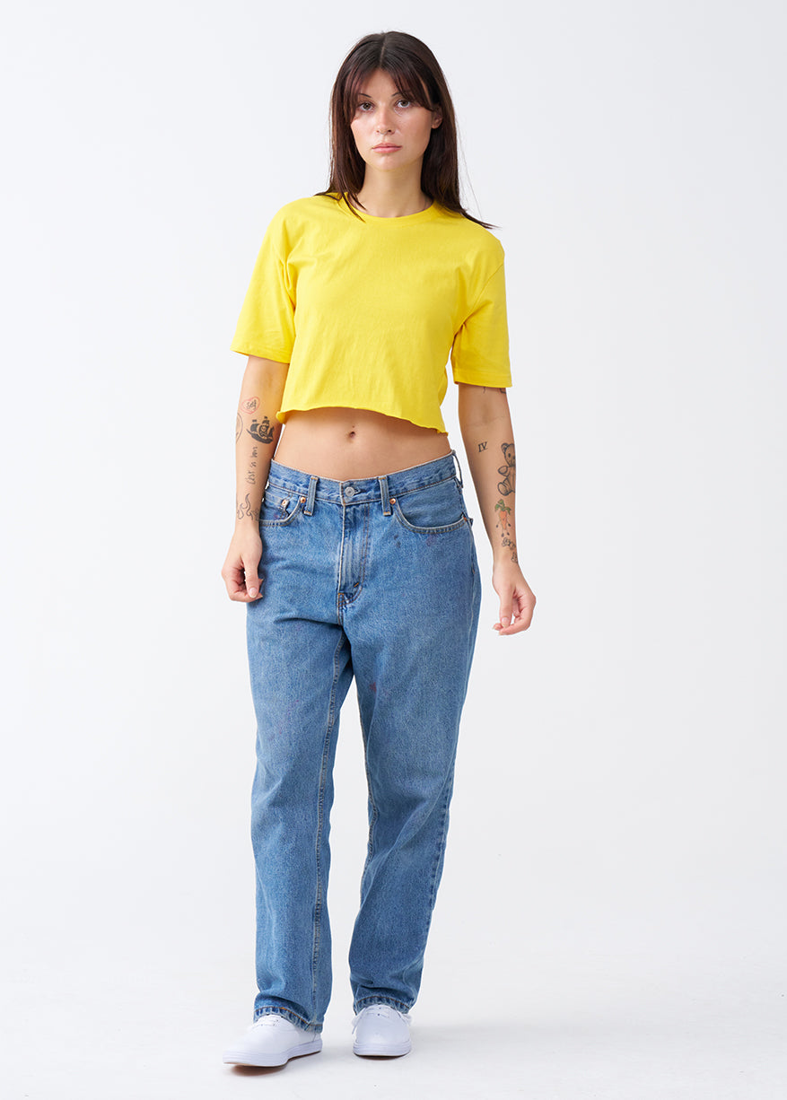 Yellow Combed Cotton Crop Top T-Shirt