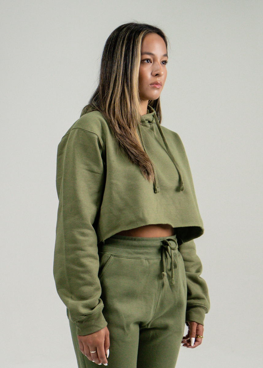 Olive Green Hooded Crop Top