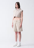14 OZ Sleeveless Garment Dye Interlock Hooded Crop Top Short Set
