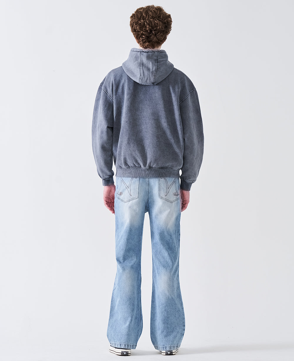 12 OZ Acid Wash Oversized Drop Shoulder Double-Zip Sweatshirt