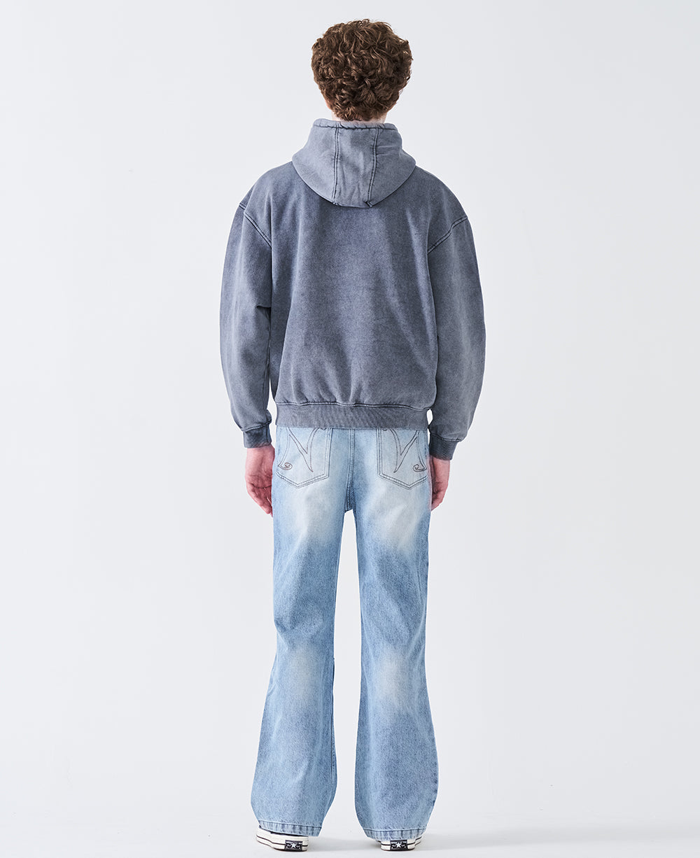 12 OZ Acid Wash Oversized Drop Shoulder Double-Zip Sweatshirt