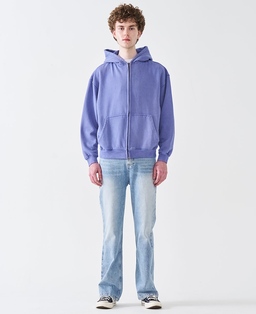 12 OZ Acid Wash Oversized Drop Shoulder Double-Zip Sweatshirt