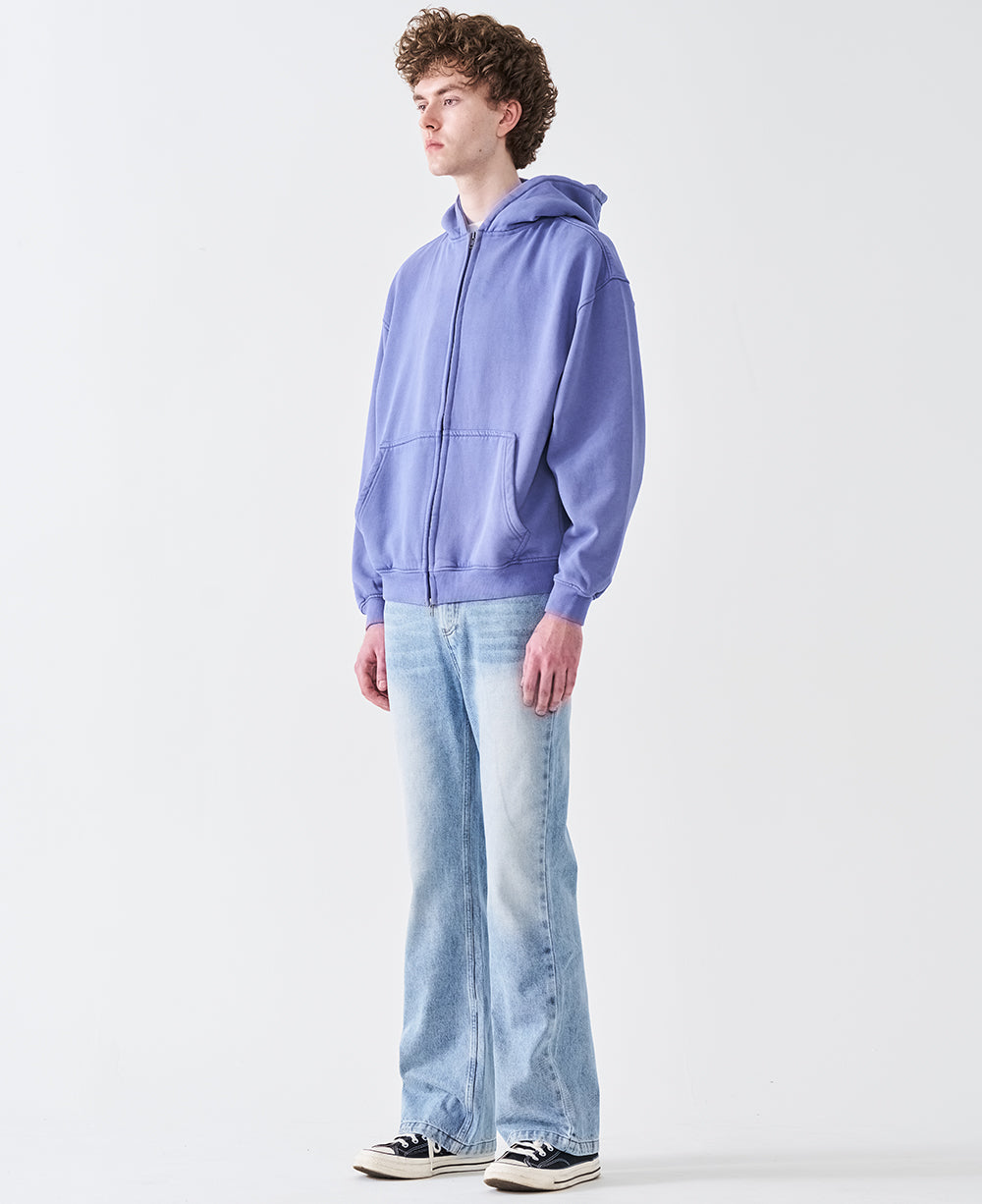 12 OZ Acid Wash Oversized Drop Shoulder Double-Zip Sweatshirt