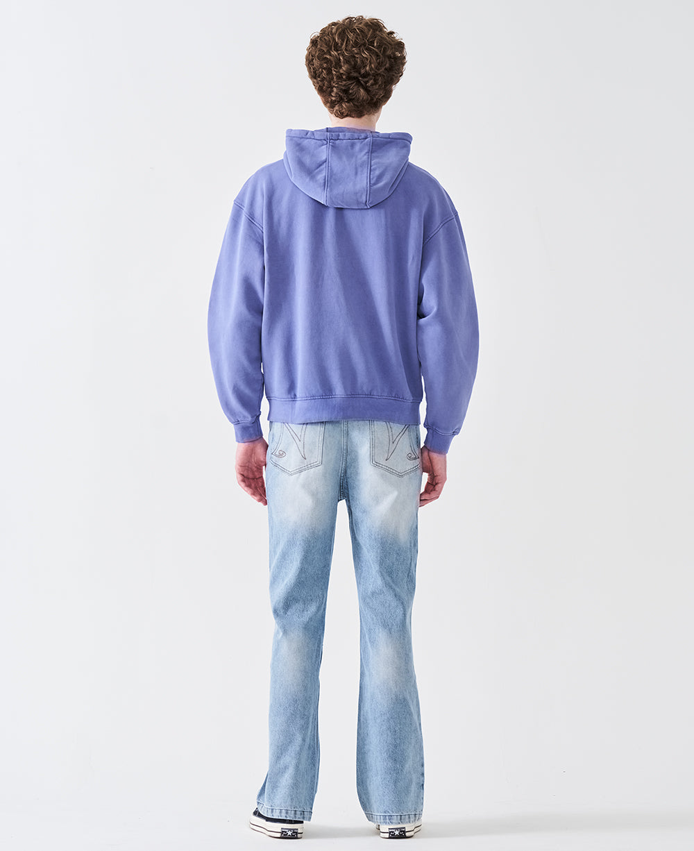 12 OZ Acid Wash Oversized Drop Shoulder Double-Zip Sweatshirt