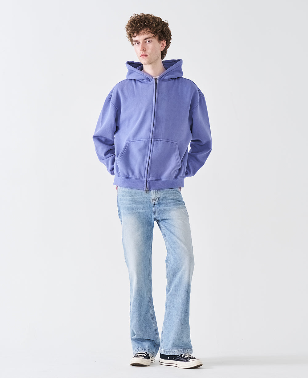 12 OZ Acid Wash Oversized Drop Shoulder Double-Zip Sweatshirt