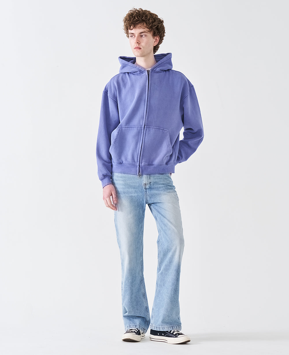 12 OZ Acid Wash Oversized Drop Shoulder Double-Zip Sweatshirt