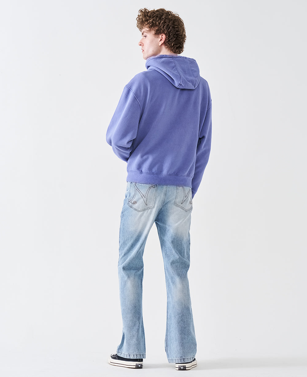 12 OZ Acid Wash Oversized Drop Shoulder Double-Zip Sweatshirt