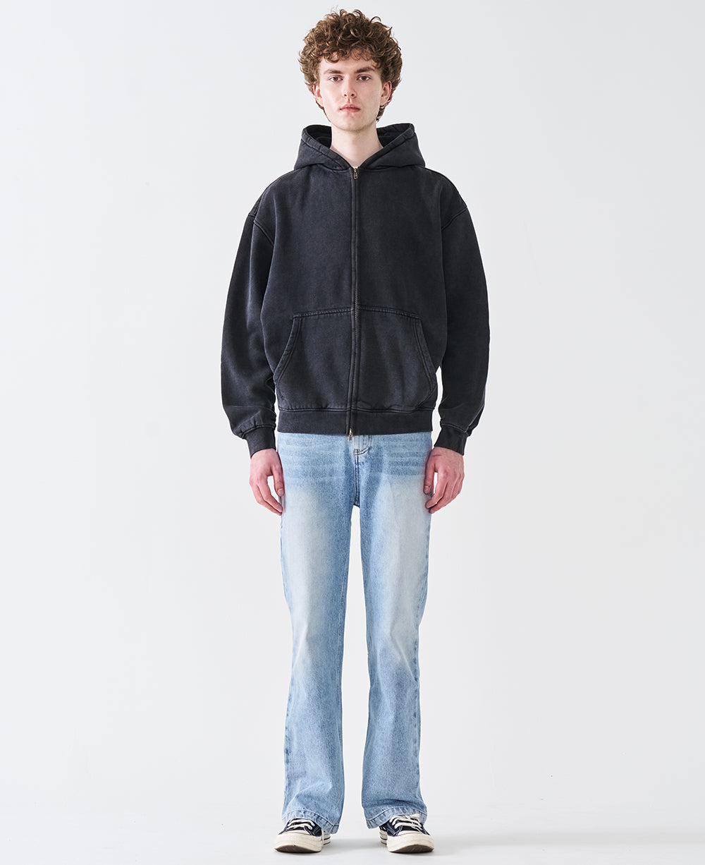 12 OZ Acid Wash Oversized Drop Shoulder Double-Zip Sweatshirt