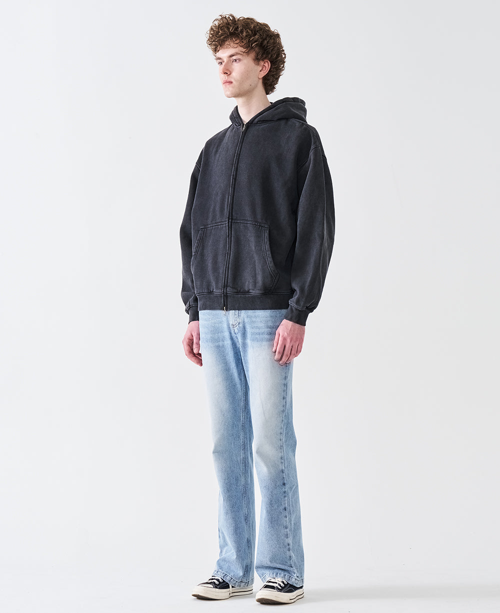 12 OZ Acid Wash Oversized Drop Shoulder Double-Zip Sweatshirt