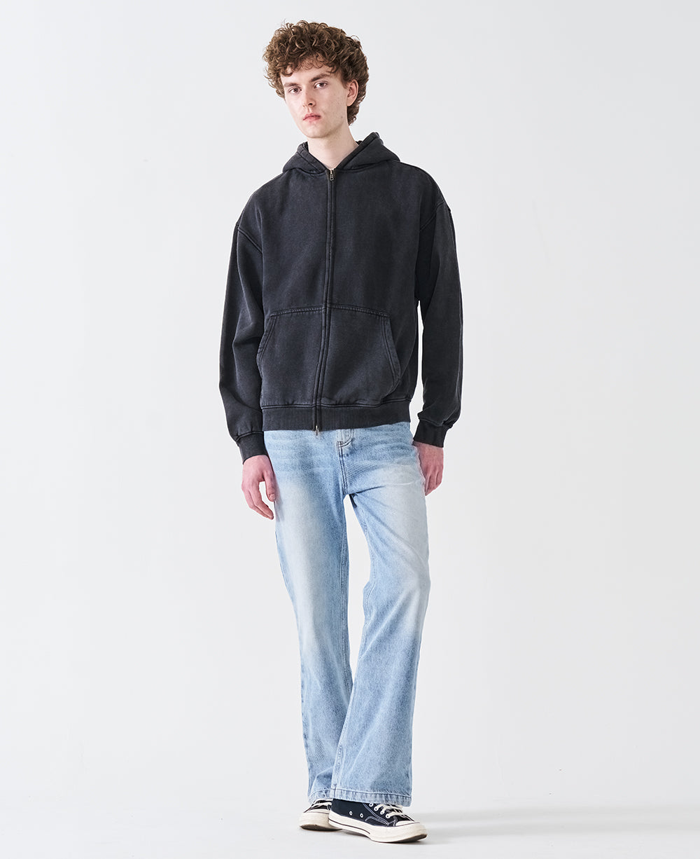 12 OZ Acid Wash Oversized Drop Shoulder Double-Zip Sweatshirt