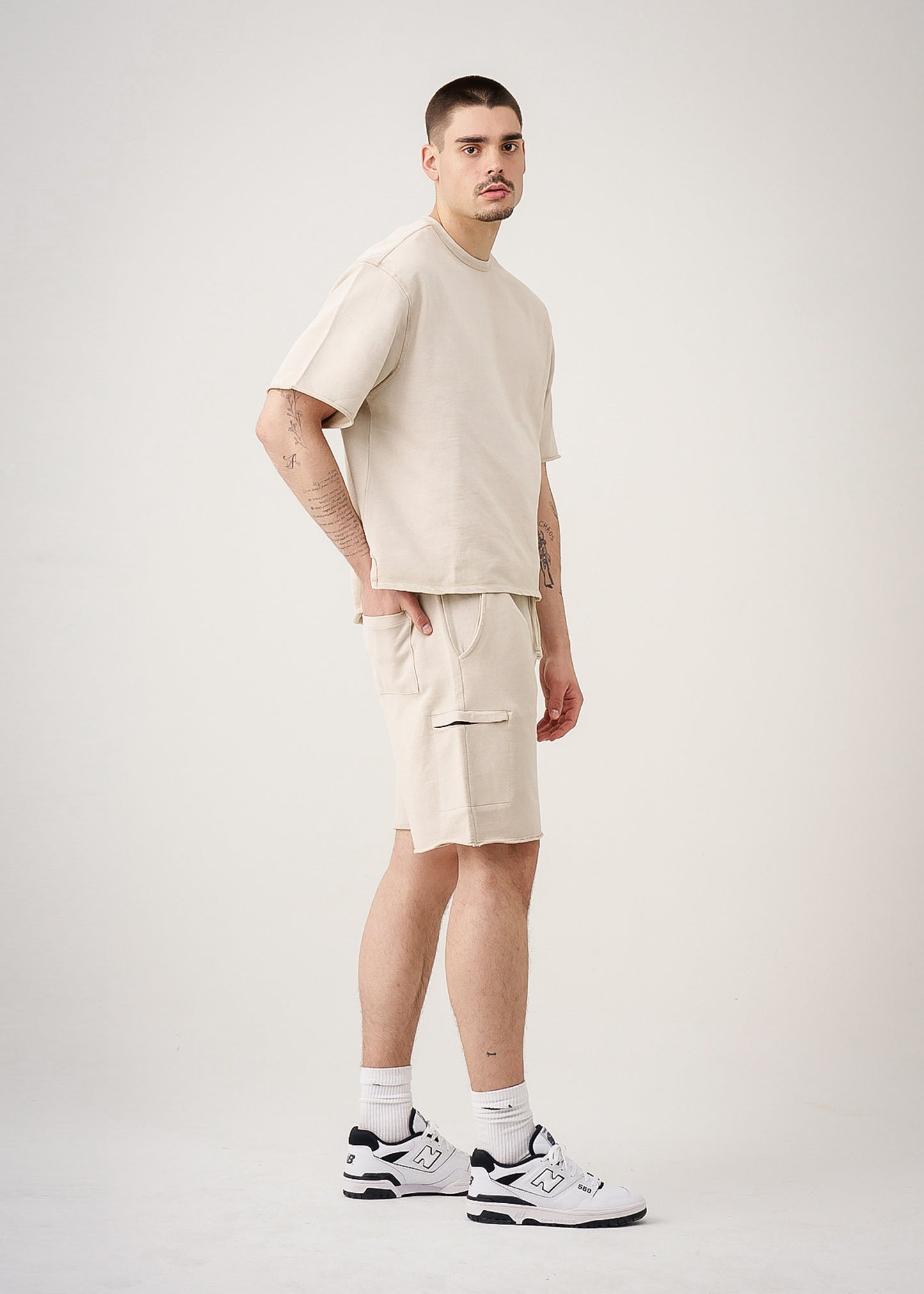 11 OZ French Terry Garment Dyed Raw Edge Short Set