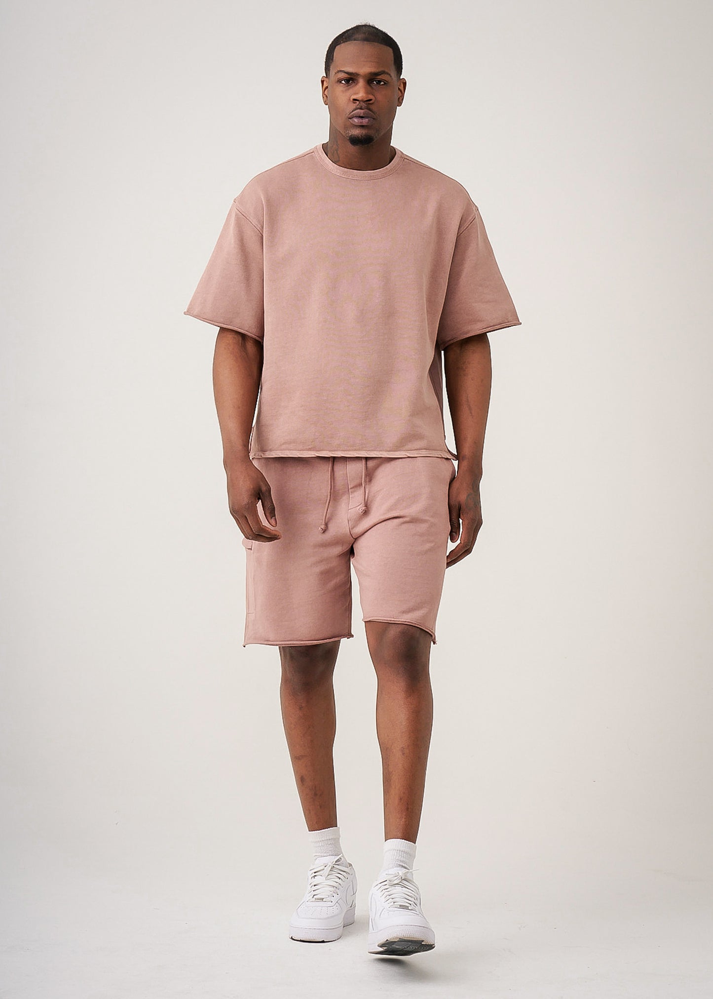 11 OZ French Terry Garment Dyed Raw Edge Short Set
