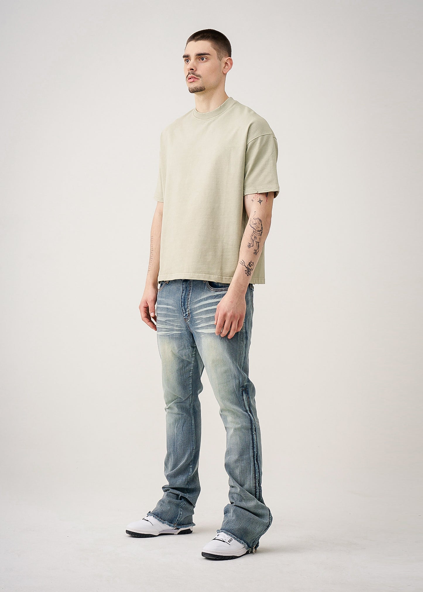 10 OZ Oversized Garment Dye French Terry Distressed T-Shirt