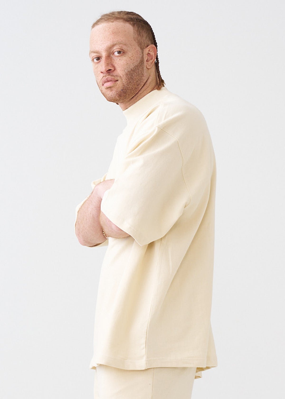 7.5 OZ Mock Neck Peached French Terry Oversized Boxy T-Shirt