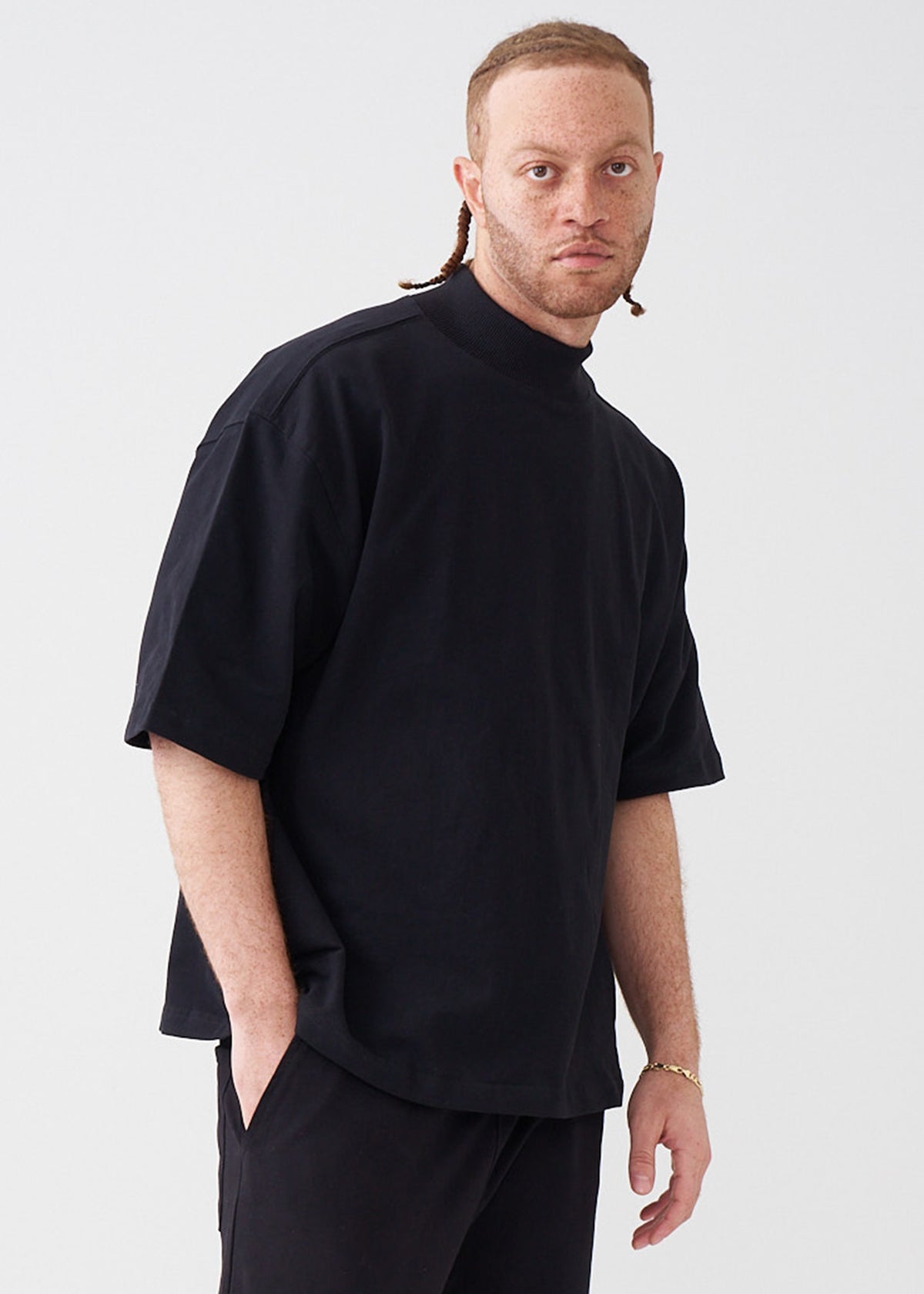 7.5 OZ Mock Neck Peached French Terry Oversized Boxy T-Shirt