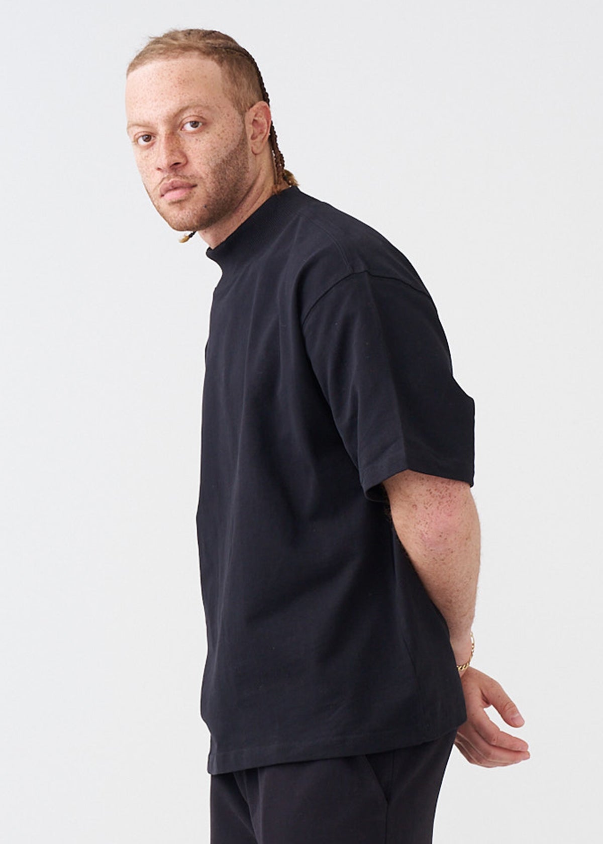 7.5 OZ Mock Neck Peached French Terry Oversized Boxy T-Shirt