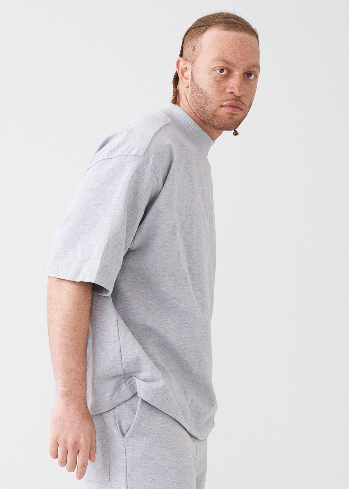 7.5 OZ Mock Neck Peached French Terry Oversized Boxy T-Shirt