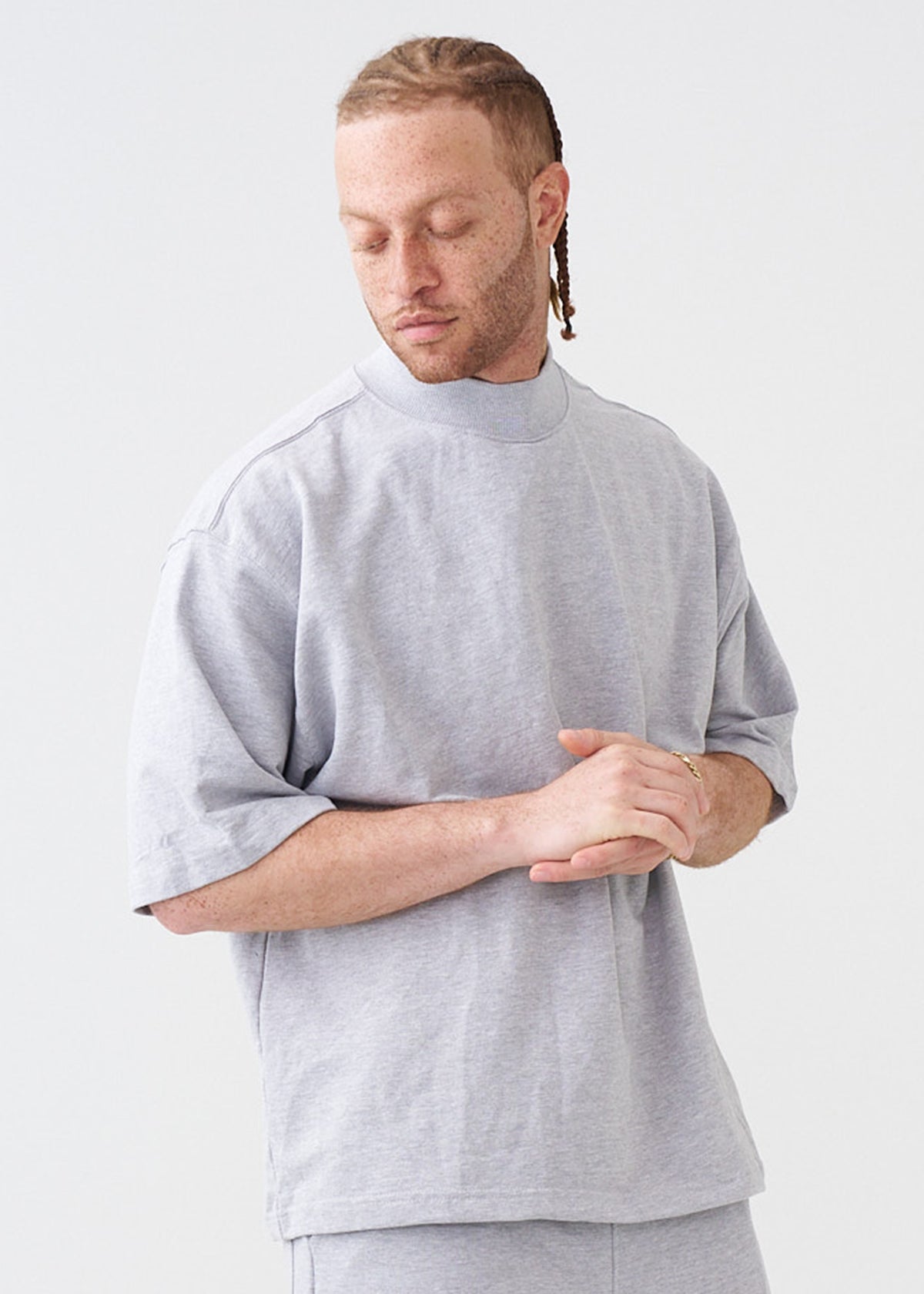 7.5 OZ Mock Neck Peached French Terry Oversized Boxy T-Shirt