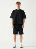 Acid Wash Oversized Drop Shoulder Garment Dyed Short Set