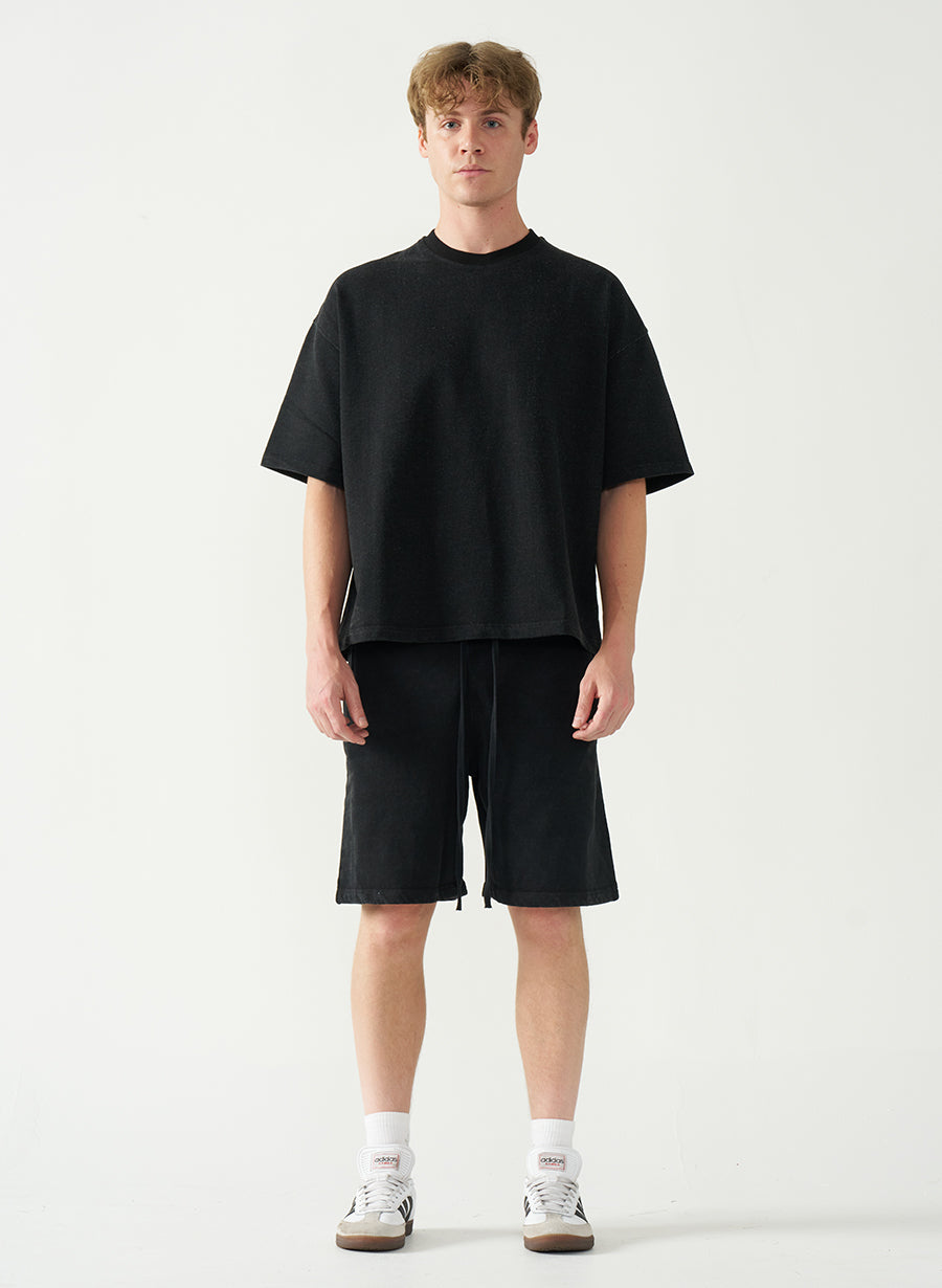 Acid Wash Oversized Drop Shoulder Garment Dyed Short Set