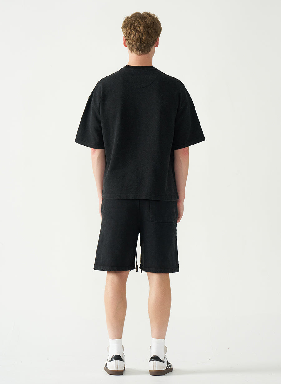 Acid Wash Oversized Drop Shoulder Garment Dyed Short Set