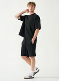 Acid Wash Oversized Drop Shoulder Garment Dyed Short Set