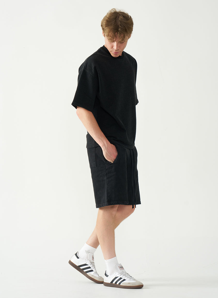 Acid Wash Oversized Drop Shoulder Garment Dyed Short Set