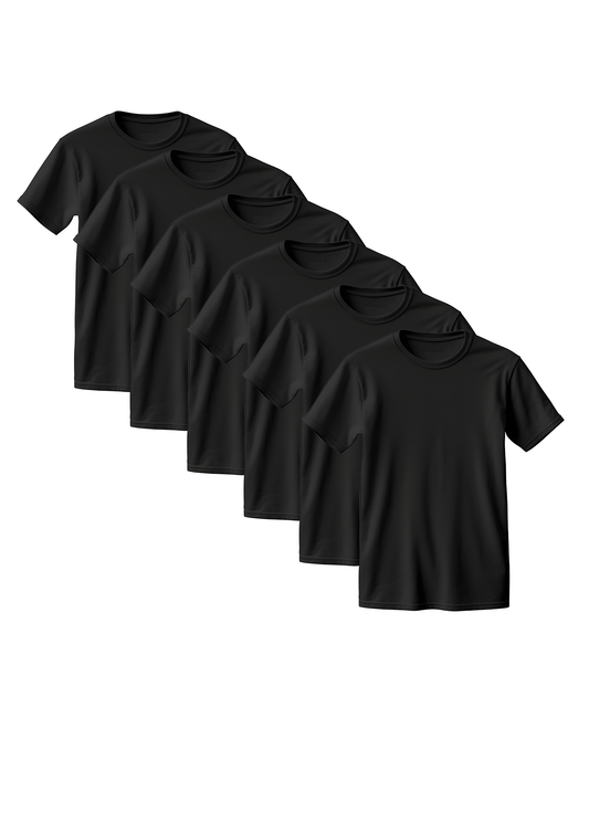 Black Combed Cotton T-Shirt 6-Pack