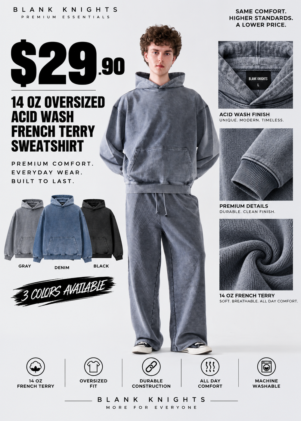 14 OZ Oversized Acid Wash French Terry Sweatshirt