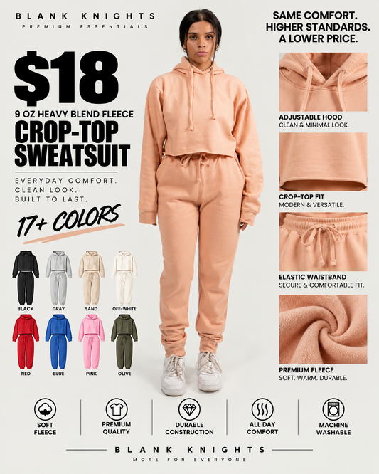 9 OZ Crop-Top Heavy Blend Fleece Sweatsuit