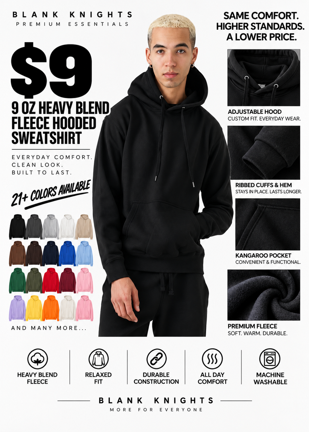 9 OZ Heavy Blend Fleece Hooded Sweatshirt