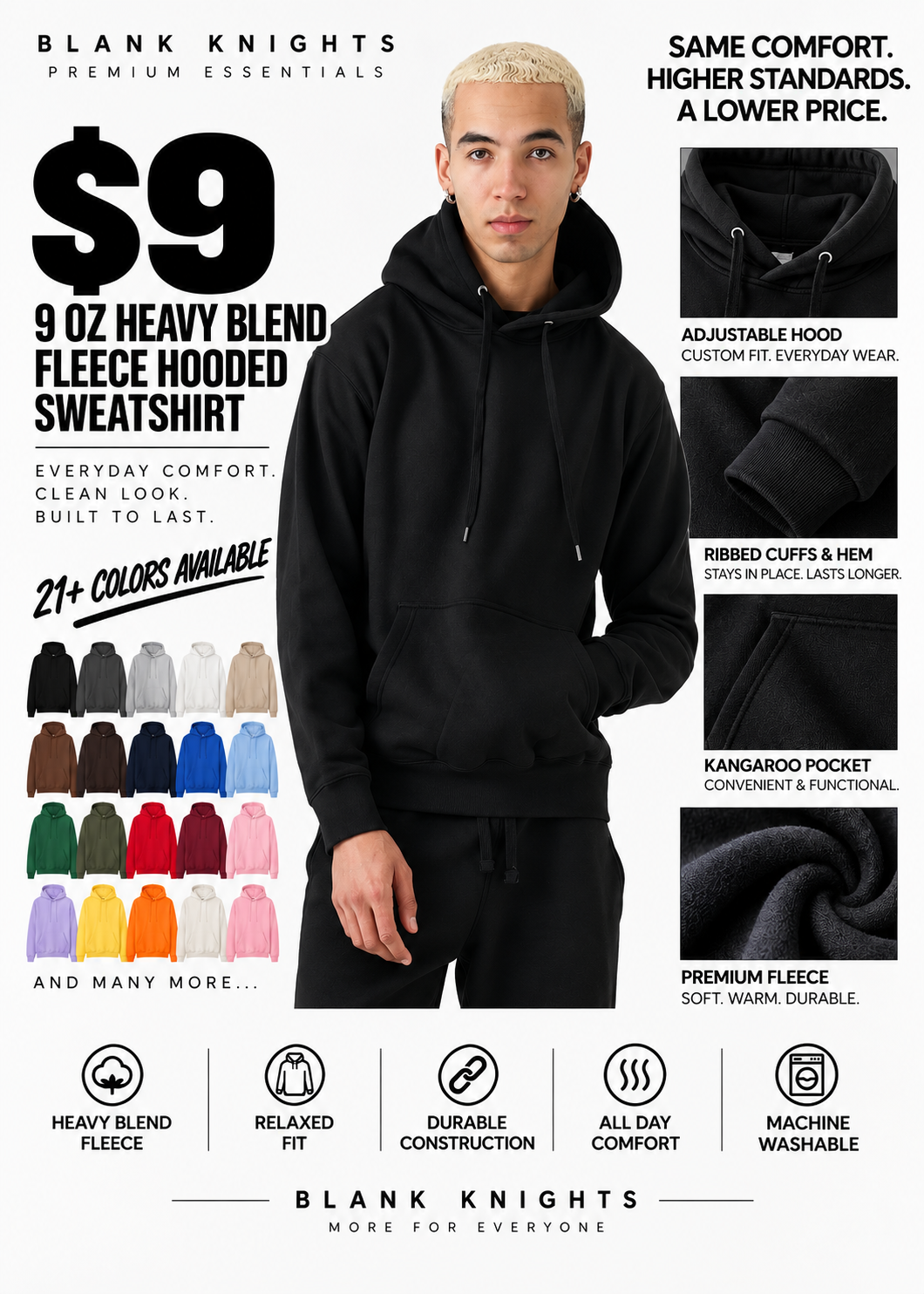 9 OZ Heavy Blend Fleece Hooded Sweatshirt