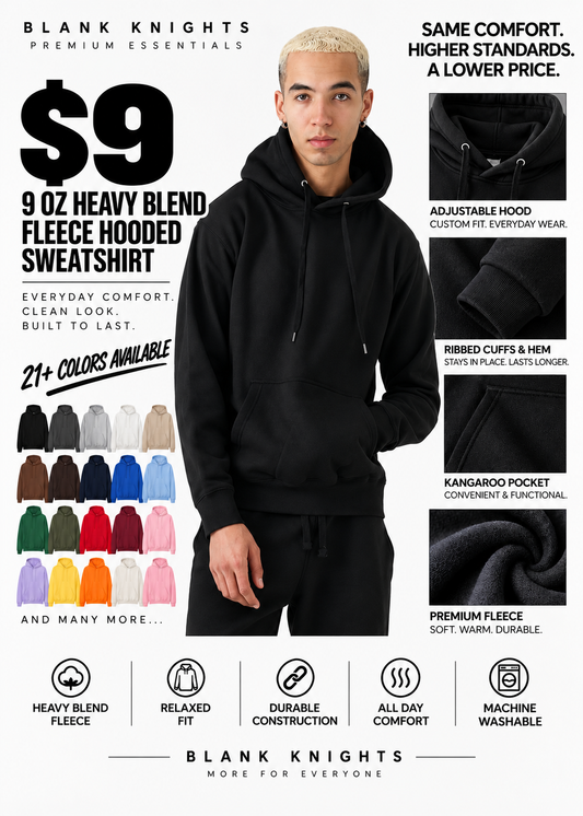 9 OZ Heavy Blend Fleece Hooded Sweatshirt