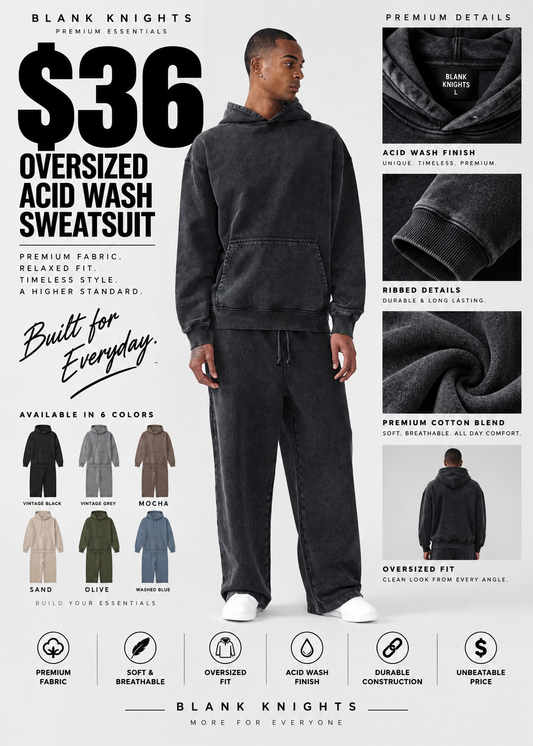 11 OZ Oversized Acid Wash Garment Dyed Sweatsuit